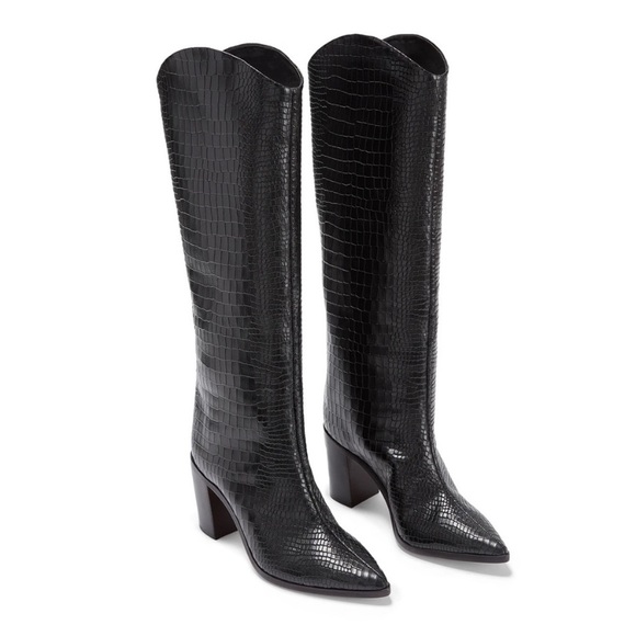 SCHUTZ Shoes - Schutz Analeah Black Crocodile Embossed Leather Tall Western Boots Size 10 B